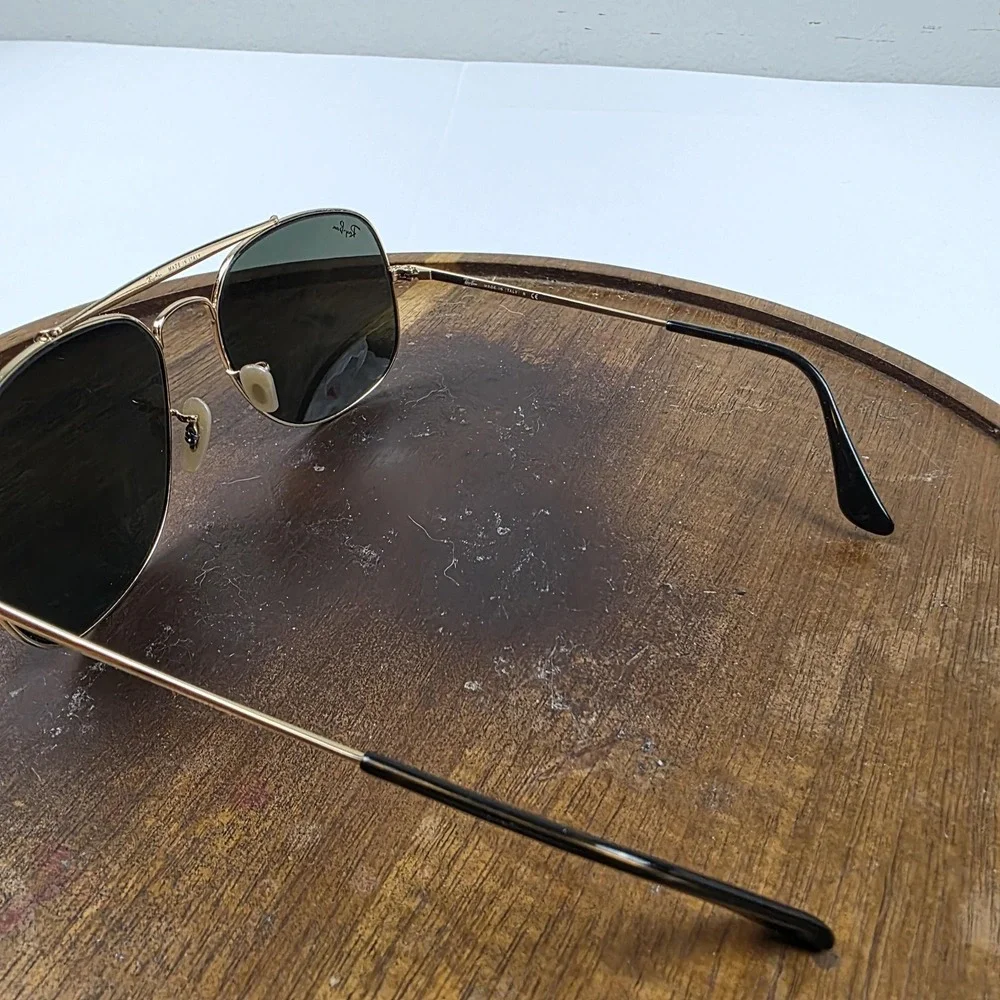 Ray-Ban RB3561 The General Sunglasses Mens 57-17 Gold Green Tinted Square Italy